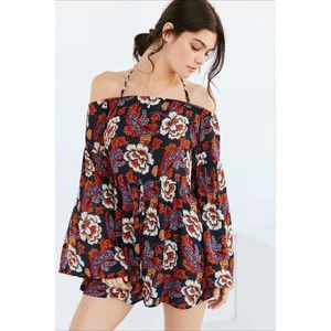 UO Out From Under Dreamy Days Gauze Romper XS Tropical Floral Urban Outfitters